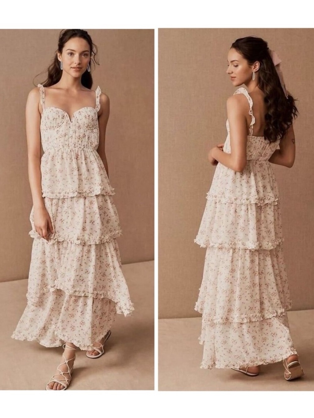 SAU LEE Peyton Maxi Dress White Multi Floral Ruffle Size 6​​